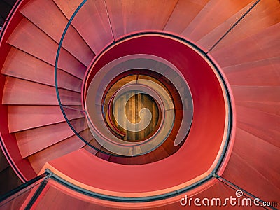 Spiral staircase Modern Architecture detail Red colour Abstract Background Stock Photo