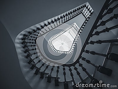 Spiral Staircase step wooden handrail Architecture details Indoor Building Stock Photo