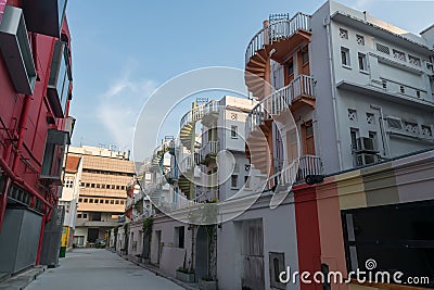 spiral staircases of modern shophouse in Bugis, Singapore Stock Photo