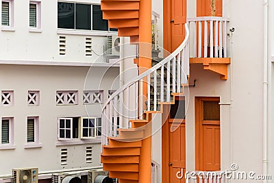 Spiral staircases with traditional shop houses in Singapore close-up Editorial Stock Photo