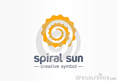 Spiral sun creative symbol concept. Summer morning light abstract business solarium beauty logo. Hot sunshine weather Vector Illustration