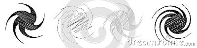 Spiral, swirl, twirl design element with sketchy, scribble pattern Vector Illustration