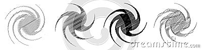 Spiral, swirl, twirl design element with sketchy, scribble pattern Vector Illustration