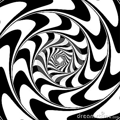 Spiral, swirl, twirl opart, optical art geometric illustration with rotation distort, deform effect Vector Illustration