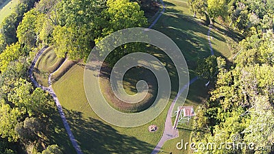 Aerial View of the great Serpent Mound of Ohio - spiral tail at the end Stock Photo