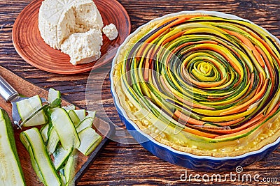 Spiral tart with zucchini, eggplant, carrot Stock Photo