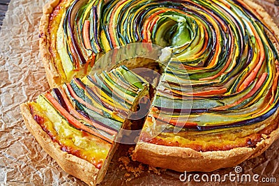 Spiral tart with zucchini, eggplant, carrot Stock Photo