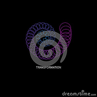 Spiral transformation, square changing into circle. Evolution, progress Vector Illustration