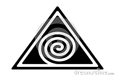 Two spirals in three triangles, a Hopi symbol and optical illusion Vector Illustration