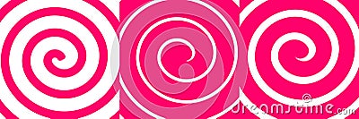 Spiral vortex swirl candy sweet red white twist background element vector graphic illustration set, thin bold hypnotic twist as Vector Illustration