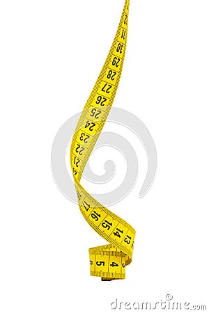 Spiral yellow tape measure isolated on the white background Stock Photo