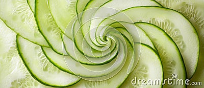 Spiraled Cucumber Slices Arranged in a Circular Pattern Stock Photo