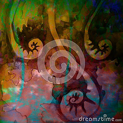 Spiraling Coiling Abstracted Watercolor Paints Blended Vines Stock Photo