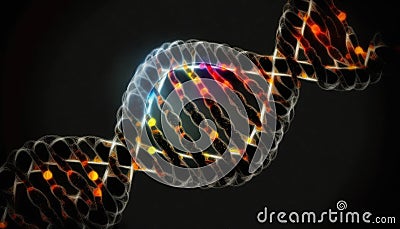 spirals of DNA molecules, biotechnological and laboratory studies of human genetics, Generative AI Stock Photo