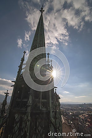 Spire of St. Pierre Cathedral Geneva Stock Photo