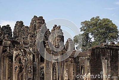 Spires of Bayon Temple in Angkor Thom, Siem Reap, Cambodia Stock Photo