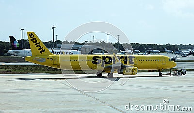Spirit Airbus 321 taking off Cancun Airport Mexico Editorial Stock Photo