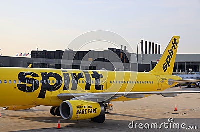 Spirit Airlines Airbus A320 on tarmac at O`Hare International Airport in Chicago Editorial Stock Photo
