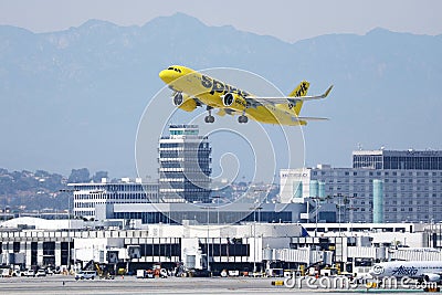Spirit Airlines plane taxiing in Los Angeles Airport LAX Editorial Stock Photo