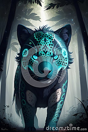 spirit jaguar walking through the forest generated by ai Stock Photo