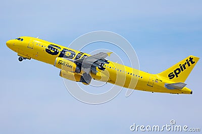 Spirit plane taking off from Los Angeles Airport, LAX Editorial Stock Photo