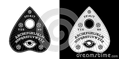 Ouija Board in Pointer shape for halloween party. Planchette play for calling souls and demons. Vector Illustration