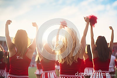 Spirited Cheerleaders cheering game. Generate Ai Stock Photo