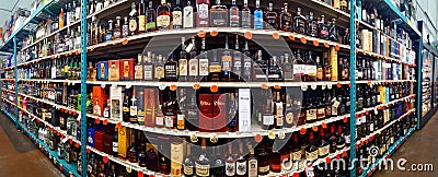 Spirits, scotch and whiskey aisle in a Bottle King store Editorial Stock Photo