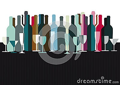 Spirits and wine bottles Vector Illustration