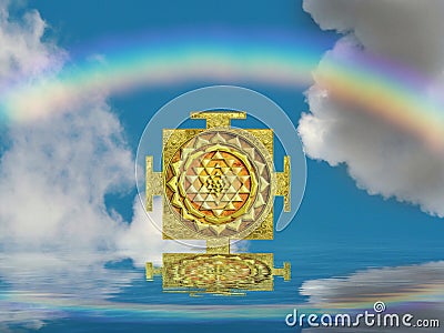 Spiritual background for meditation with sri yantra symbol Stock Photo