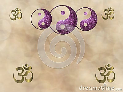 Spiritual background for meditation with yin yang and om symbol isolated in color background Stock Photo