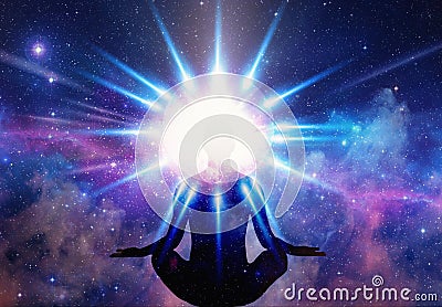 Spiritual energy power, man universe, quantum consciousness Stock Photo