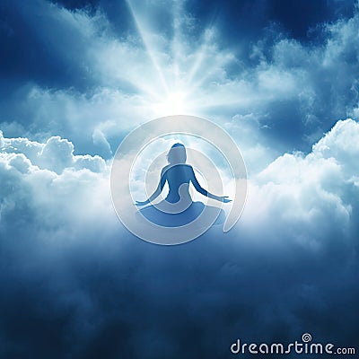Spiritual guidance Angel of light and love avatar being miracle on sky angelic wings Stock Photo