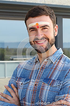 Spiritual man with the third eye opening Stock Photo