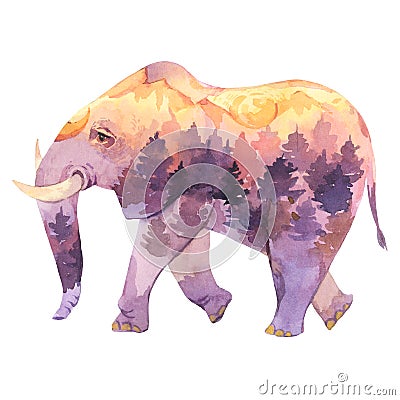 Spiritual sacred elephant. Totem animals watercolor illustration Cartoon Illustration