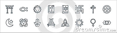 spiritual symbols line icons. linear set. quality vector line set such as ajna, bahaism, horn of odin, muslim, aaronic, manipura, Vector Illustration