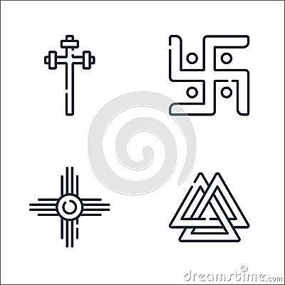 Spiritual symbols line icons. linear set. quality vector line set such as valknut, native american, jain Vector Illustration