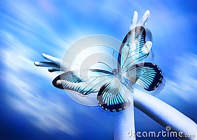 Spirituality Hands Butterfly Transformation Psychology Stock Photo