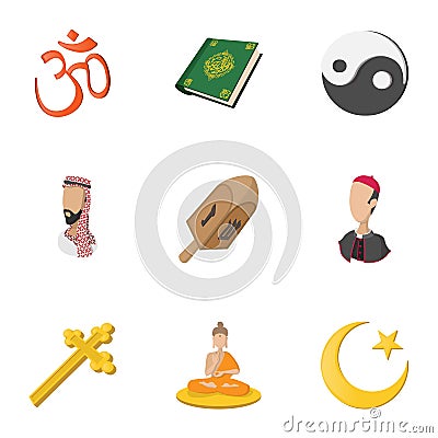 Spirituality icons set, cartoon style Vector Illustration