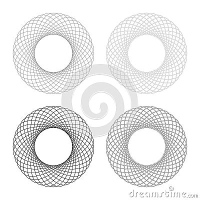 Spirograph abstract element Circle shape Concentric pattern Fractal graphic icon set black color vector illustration flat style Vector Illustration