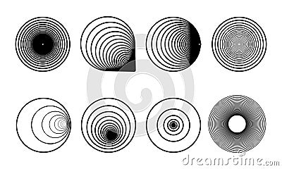 Spirograph patterns circle set. Vector geometric abstract forms isolated on white. Round and spiral twisted lines logo Vector Illustration
