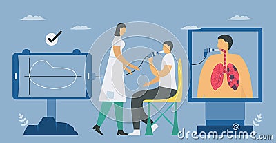 Spirometry is a test used to measure lung function. Chronic obstructive pulmonary disease causes breathing problems and poor Vector Illustration