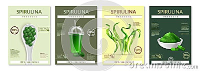 Spirulina Realistic Advertising Posters Vector Illustration