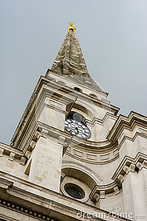 Spitalfields Church spire and clock, London UK Stock Photo