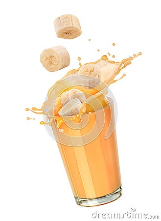 Splash of banana juice in a glass beaker Stock Photo