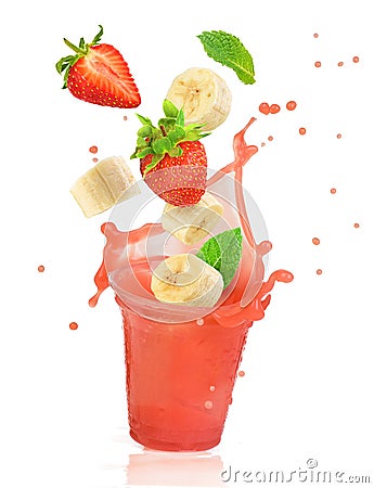 Splash of banana strawberry juice Stock Photo
