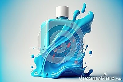 Splash blue colored abstract background with micellar toner or emulsion for cosmetics Stock Photo