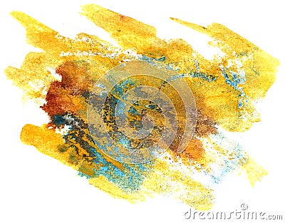 splash blue, yellow paint blot watercolour color water ink isola Stock Photo