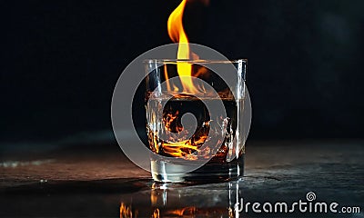 splash of burning water. burning full glass of liq Stock Photo