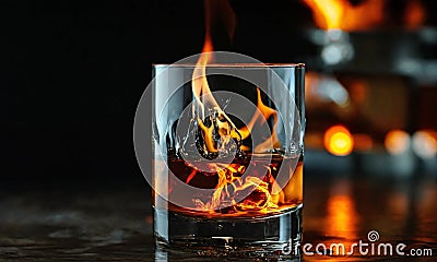 splash of burning water. burning full glass of liq Stock Photo